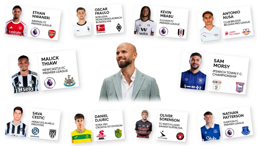 Taylor surrounded by Football Entangled professional players
