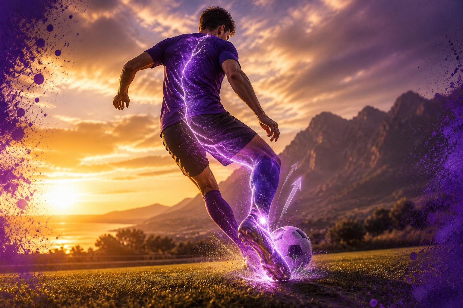 Footballer planting through the ball of the foot with spring-like ankle stiffness returning force up the chain.